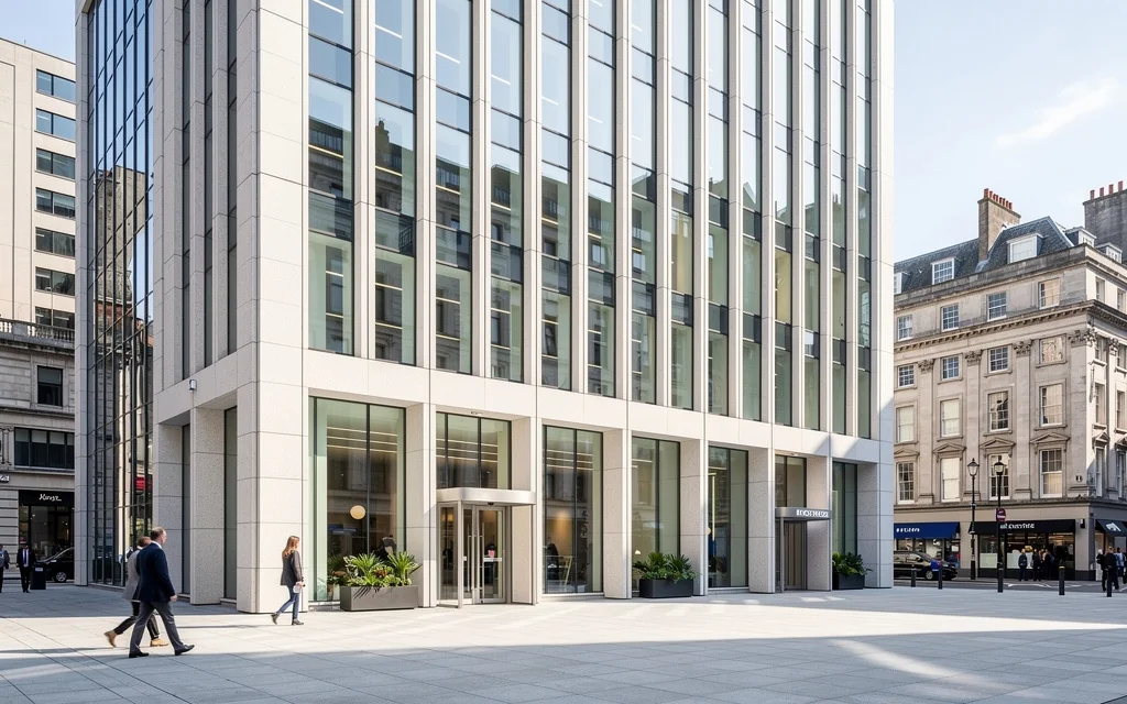 Quartier financier de Dublin avec une carte bancaire, illustrant l'ouverture d'un compte bancaire en Irlande